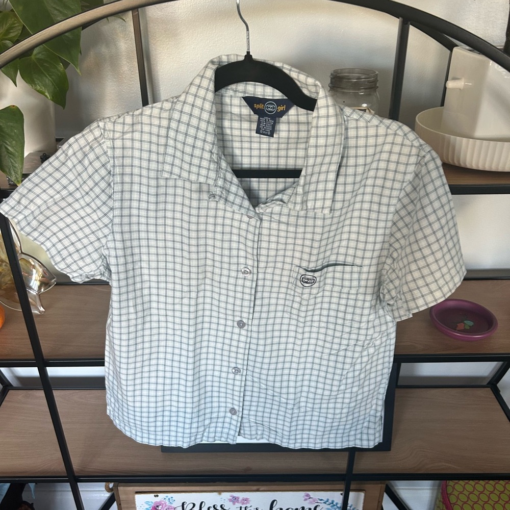 Women's Casual Blue Checkered Button Down Shirt by Split Girl